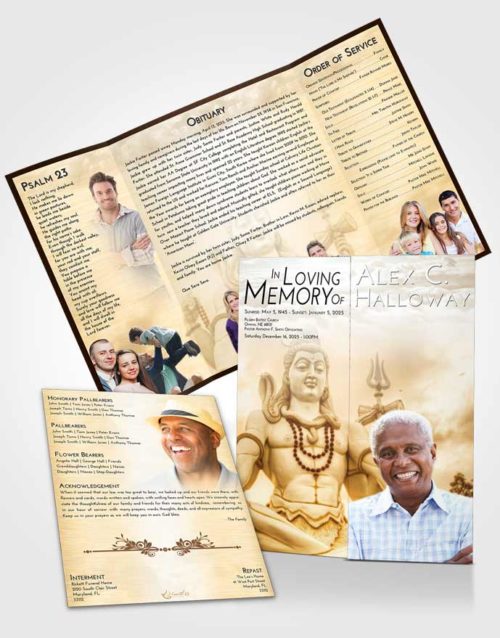 Obituary Funeral Template Gatefold Memorial Brochure Golden Peach Hindu Mystery