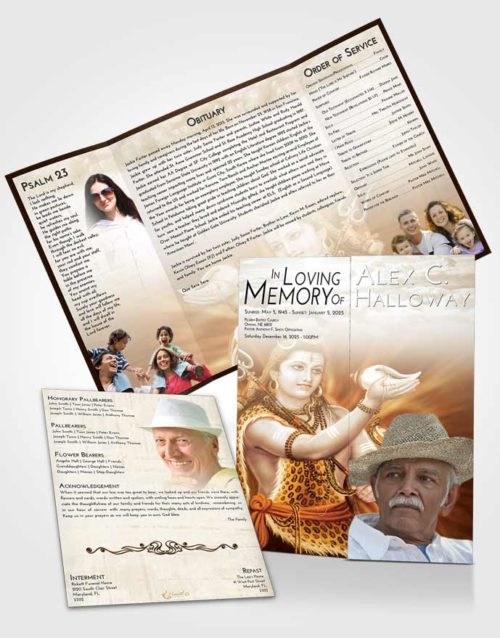 Obituary Funeral Template Gatefold Memorial Brochure Golden Peach Lord Shiva Excellence