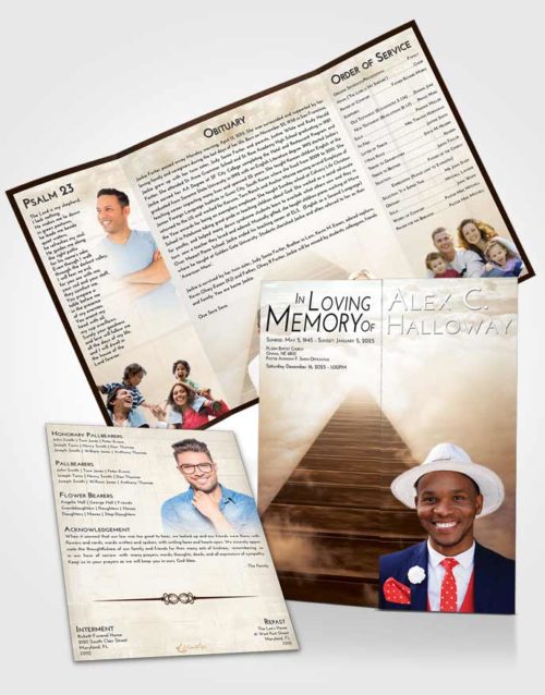 Obituary Funeral Template Gatefold Memorial Brochure Golden Peach Stairway to Eternity