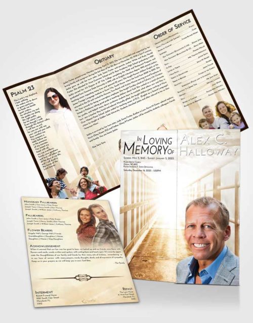 Obituary Funeral Template Gatefold Memorial Brochure Golden Peach Stairway to Faith