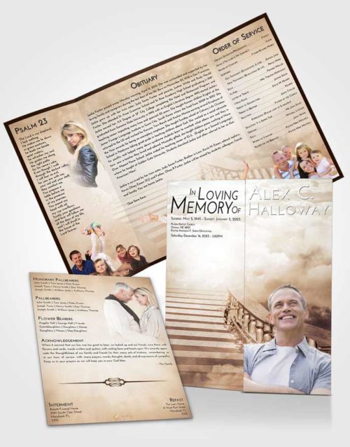 Obituary Funeral Template Gatefold Memorial Brochure Golden Peach Stairway to Freedom