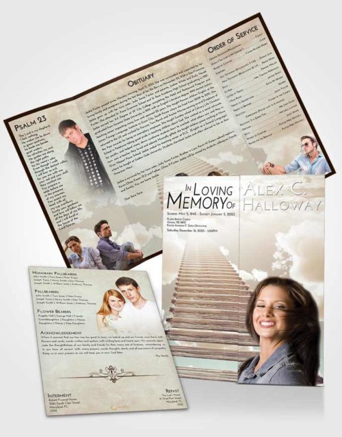 Obituary Funeral Template Gatefold Memorial Brochure Golden Peach Steps to Heaven