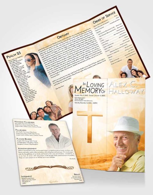Obituary Funeral Template Gatefold Memorial Brochure Golden Peach The Cross of Life