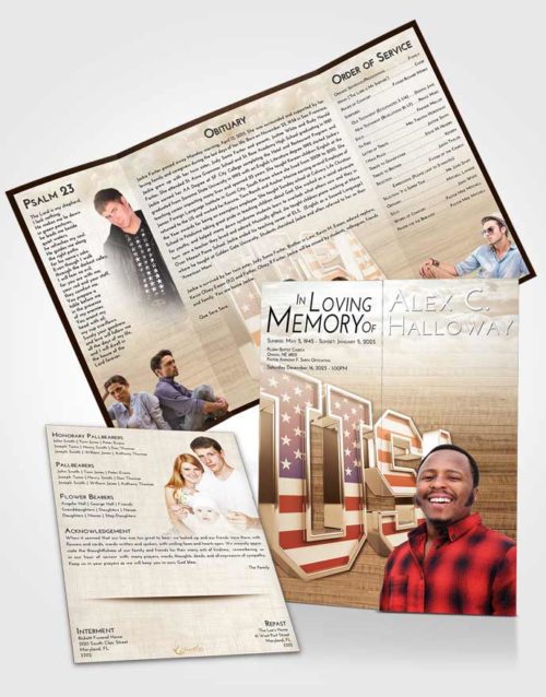 Obituary Funeral Template Gatefold Memorial Brochure Golden Peach USA