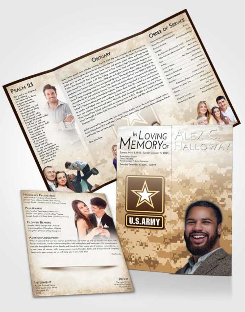 Obituary Funeral Template Gatefold Memorial Brochure Golden Peach United States Army