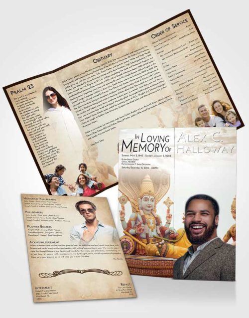 Obituary Funeral Template Gatefold Memorial Brochure Golden Peach Vishnu Desire