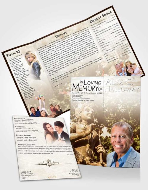 Obituary Funeral Template Gatefold Memorial Brochure Golden Peach Vishnu Surprise