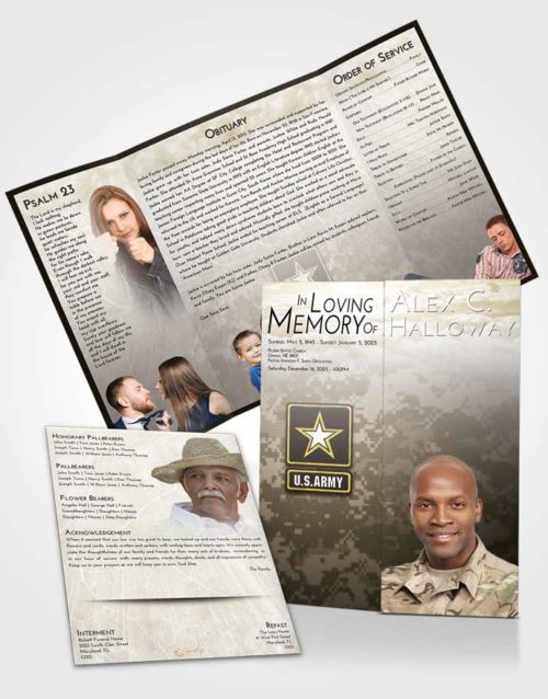 Obituary Funeral Template Gatefold Memorial Brochure Harmony Army Duty