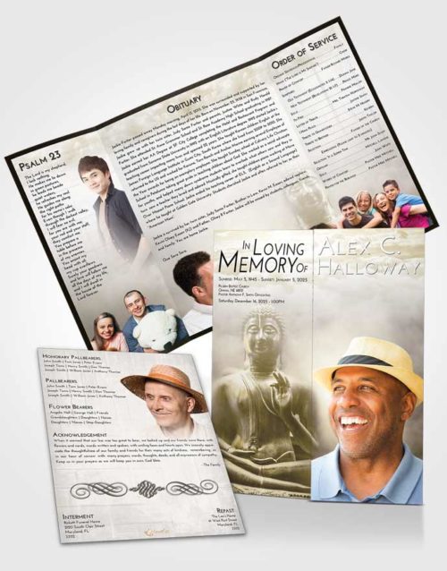 Obituary Funeral Template Gatefold Memorial Brochure Harmony Buddha Desire