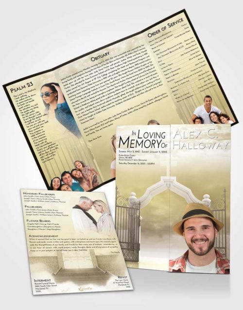 Obituary Funeral Template Gatefold Memorial Brochure Harmony Clear Gates For Heaven