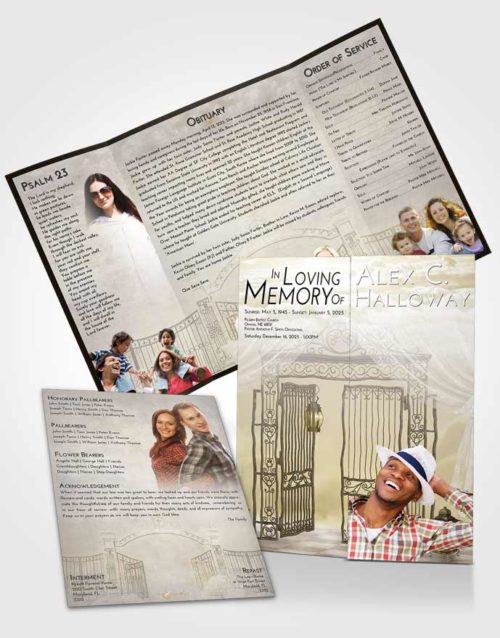 Obituary Funeral Template Gatefold Memorial Brochure Harmony Dreamy Gates to Heaven