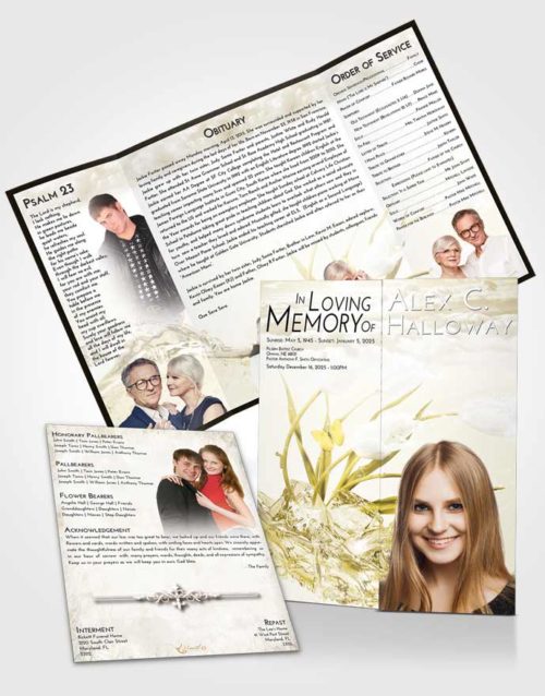 Obituary Funeral Template Gatefold Memorial Brochure Harmony Floral Wave