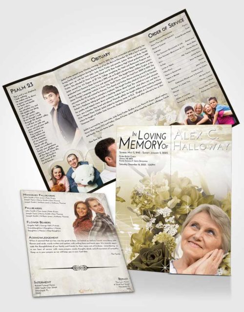 Obituary Funeral Template Gatefold Memorial Brochure Harmony Floral Wonderland