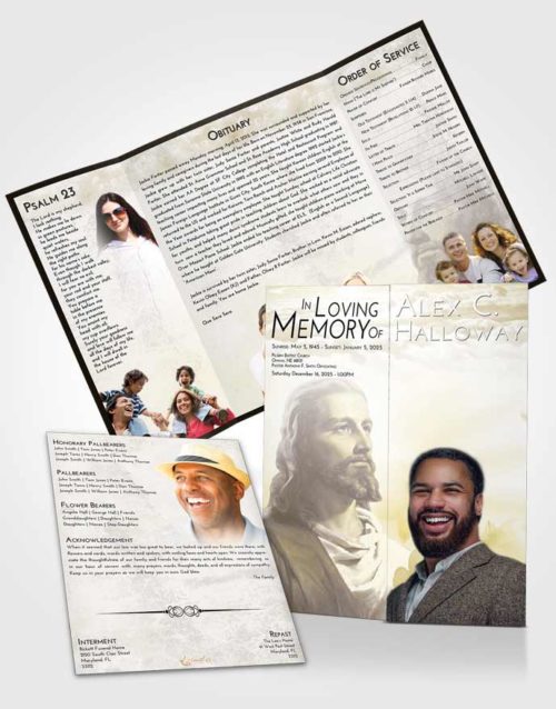 Obituary Funeral Template Gatefold Memorial Brochure Harmony Gaze of Jesus