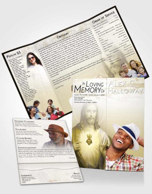 Obituary Funeral Template Gatefold Memorial Brochure Harmony Jesus Love