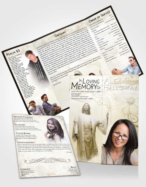 Obituary Funeral Template Gatefold Memorial Brochure Harmony Jesus in the Clouds