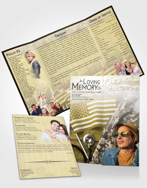 Obituary Funeral Template Gatefold Memorial Brochure Harmony Military Medical