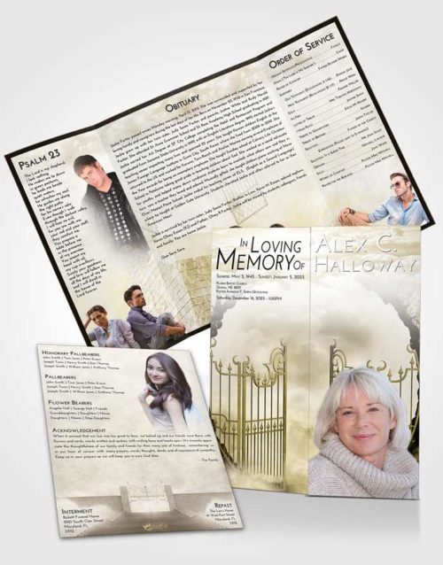 Obituary Funeral Template Gatefold Memorial Brochure Harmony Mystical Gates of Heaven