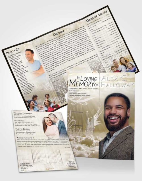 Obituary Funeral Template Gatefold Memorial Brochure Harmony Precious Gates to Heaven