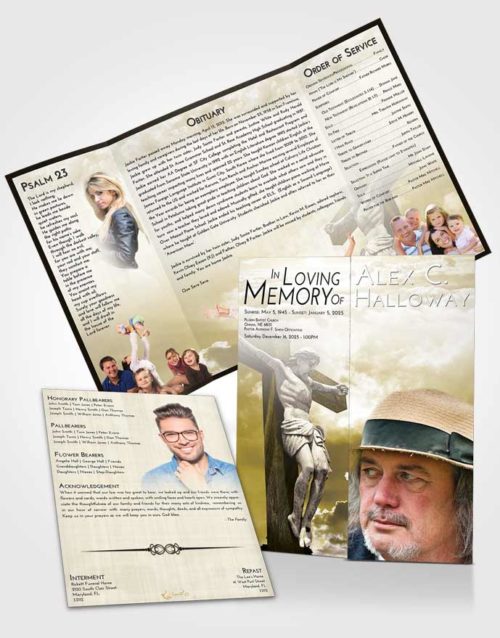 Obituary Funeral Template Gatefold Memorial Brochure Harmony Spiritual Cross