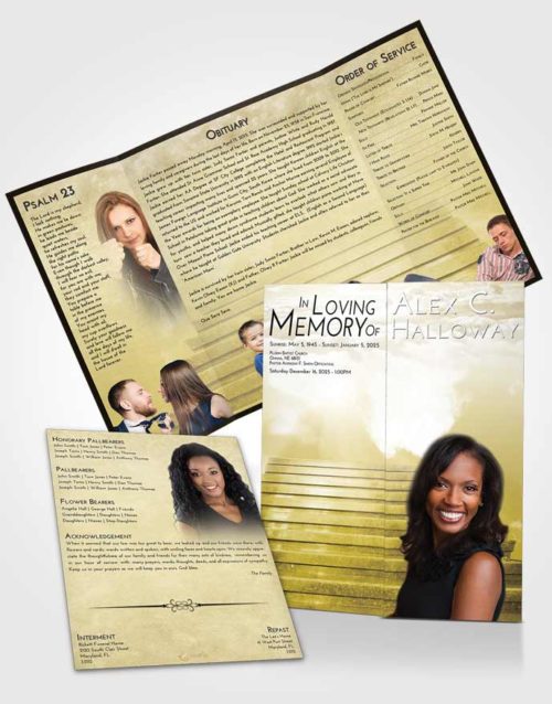 Obituary Funeral Template Gatefold Memorial Brochure Harmony Stairway Into the Sky