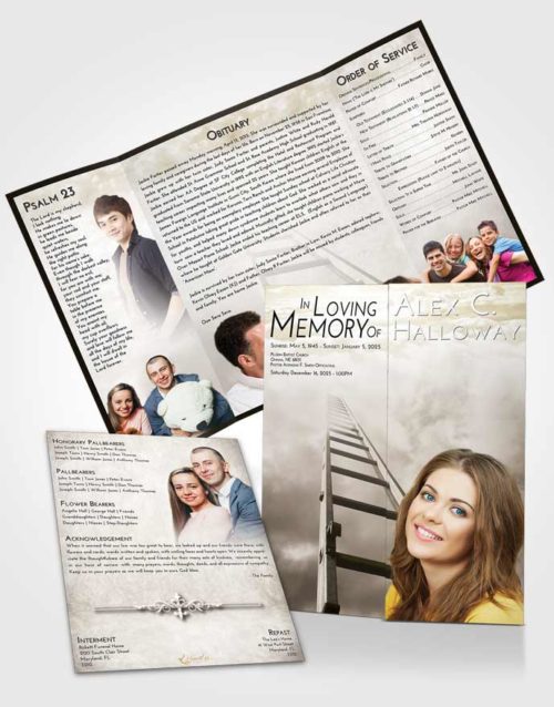 Obituary Funeral Template Gatefold Memorial Brochure Harmony Stairway to Forever