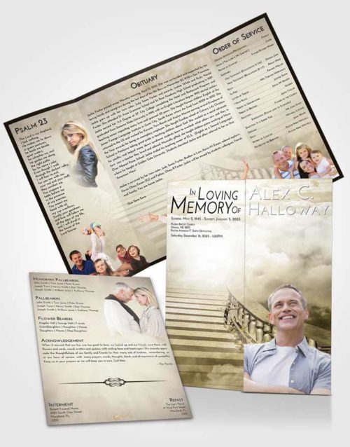 Obituary Funeral Template Gatefold Memorial Brochure Harmony Stairway to Freedom
