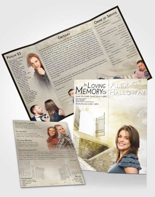 Obituary Funeral Template Gatefold Memorial Brochure Harmony Stairway to the Gates of Heaven