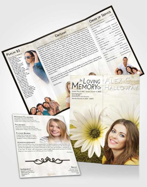 Obituary Funeral Template Gatefold Memorial Brochure Harmony Summer Flower
