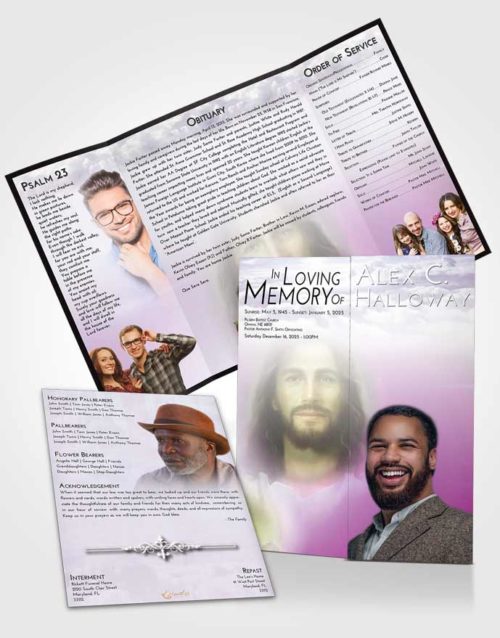 Obituary Funeral Template Gatefold Memorial Brochure Lavender Beauty Jesus in Heaven