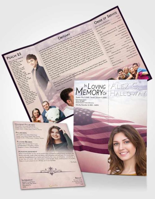 Obituary Funeral Template Gatefold Memorial Brochure Lavender Sunrise American Honor