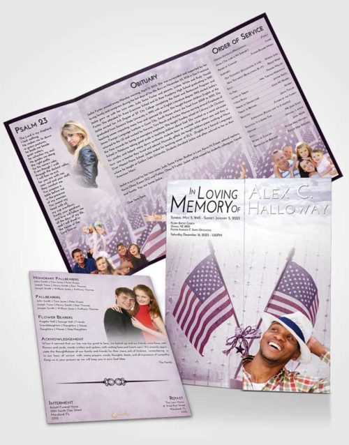 Obituary Funeral Template Gatefold Memorial Brochure Lavender Sunrise American Justice