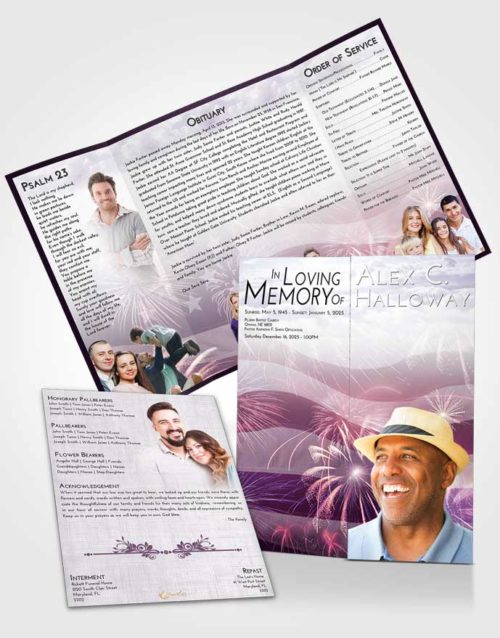 Obituary Funeral Template Gatefold Memorial Brochure Lavender Sunrise American Patriot