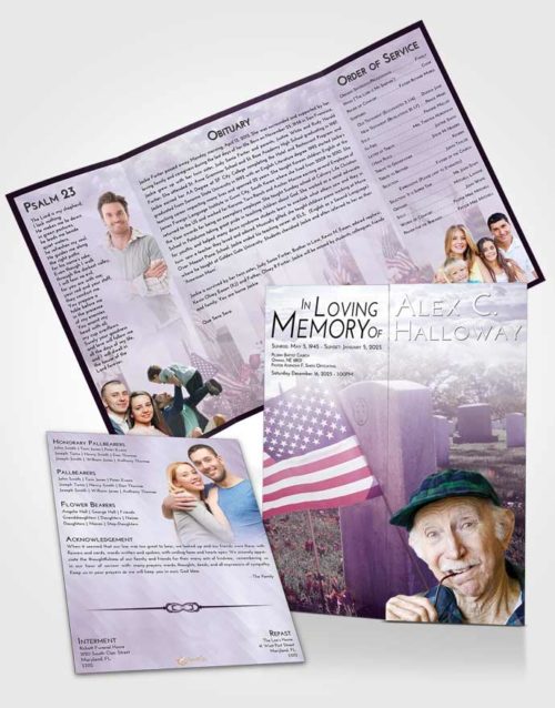 Obituary Funeral Template Gatefold Memorial Brochure Lavender Sunrise American Smile