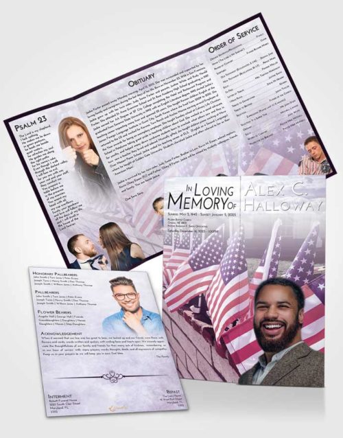 Obituary Funeral Template Gatefold Memorial Brochure Lavender Sunrise American Victory