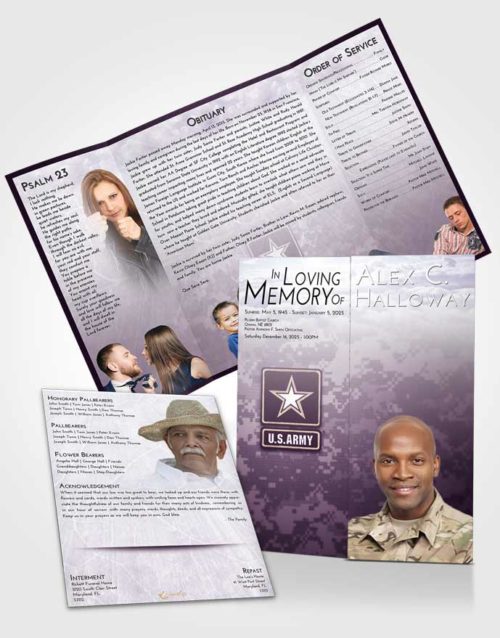 Obituary Funeral Template Gatefold Memorial Brochure Lavender Sunrise Army Duty