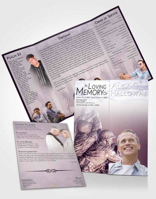 Obituary Funeral Template Gatefold Memorial Brochure Lavender Sunrise Army Grit
