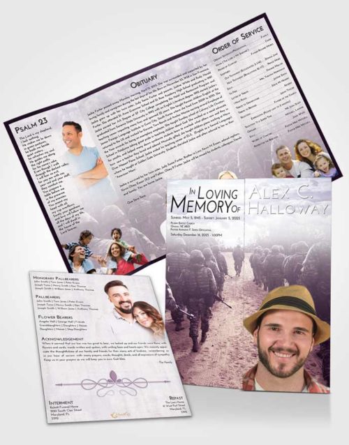 Obituary Funeral Template Gatefold Memorial Brochure Lavender Sunrise Army March
