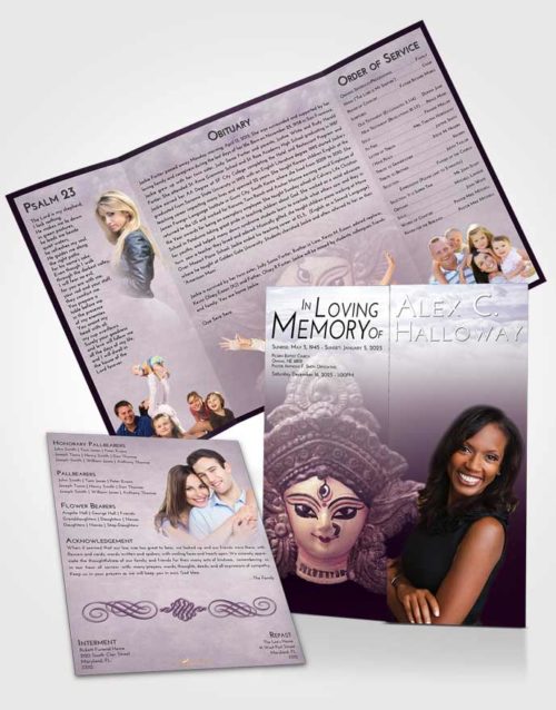 Obituary Funeral Template Gatefold Memorial Brochure Lavender Sunrise Durga Surprise