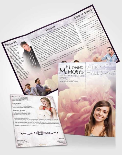 Obituary Funeral Template Gatefold Memorial Brochure Lavender Sunrise Floral Paradise