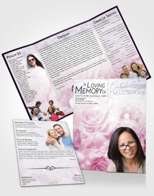 Obituary Funeral Template Gatefold Memorial Brochure Lavender Sunrise Floral Relaxation