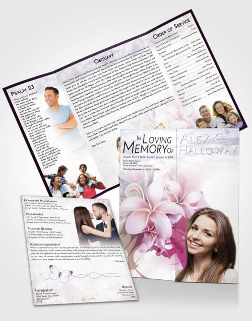 Obituary Funeral Template Gatefold Memorial Brochure Lavender Sunrise Floral Wish