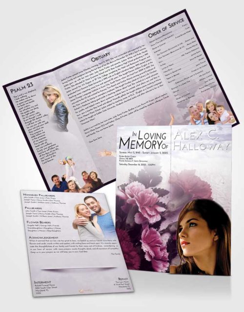 Obituary Funeral Template Gatefold Memorial Brochure Lavender Sunrise Flower Magic