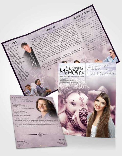 Obituary Funeral Template Gatefold Memorial Brochure Lavender Sunrise Ganesha Desire