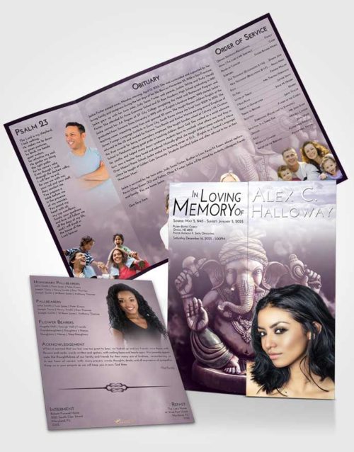 Obituary Funeral Template Gatefold Memorial Brochure Lavender Sunrise Ganesha Surprise