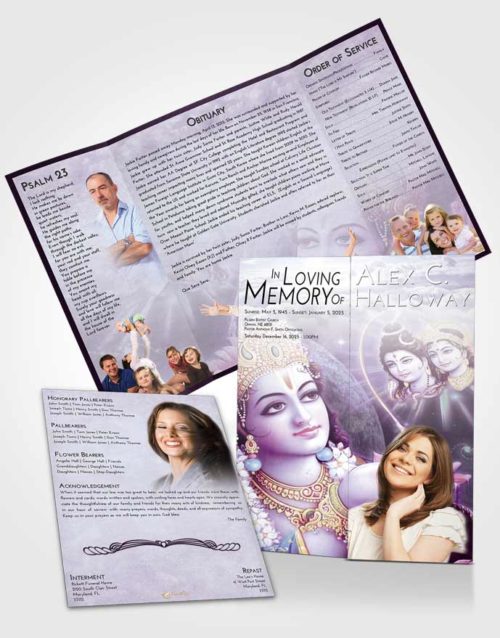Obituary Funeral Template Gatefold Memorial Brochure Lavender Sunrise Hindu Majesty