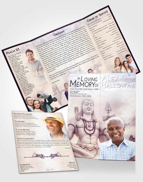 Obituary Funeral Template Gatefold Memorial Brochure Lavender Sunrise Hindu Mystery
