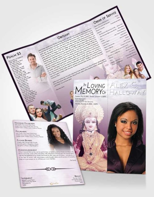 Obituary Funeral Template Gatefold Memorial Brochure Lavender Sunrise Lakshmi Desire