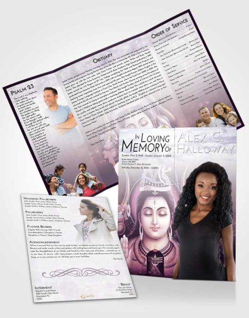 Obituary Funeral Template Gatefold Memorial Brochure Lavender Sunrise Lord Shiva Dignity