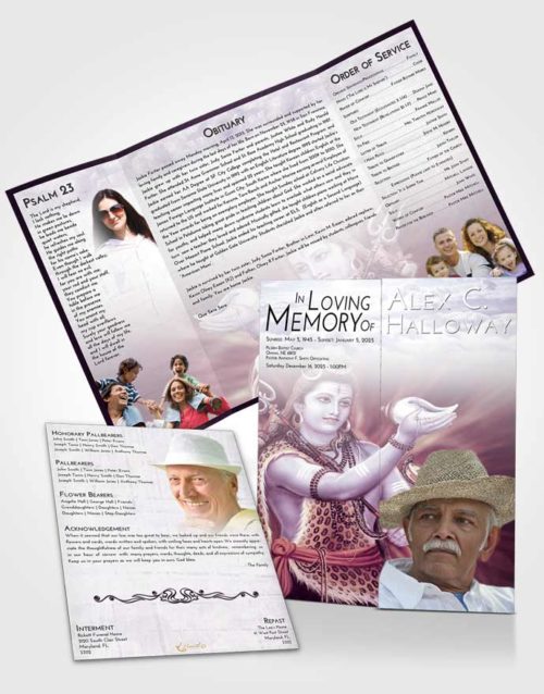 Obituary Funeral Template Gatefold Memorial Brochure Lavender Sunrise Lord Shiva Excellence